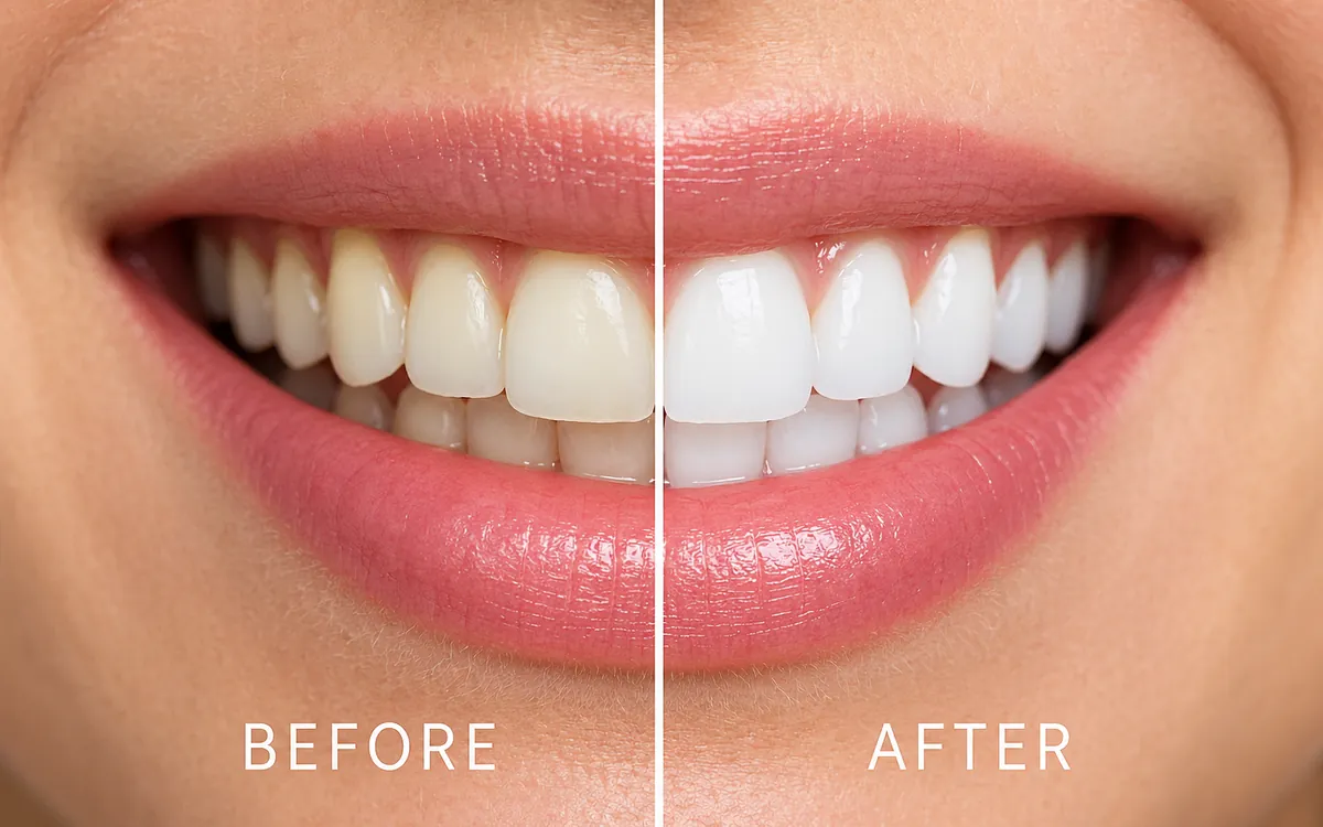 Illustrative before and after example of professional teeth whitening